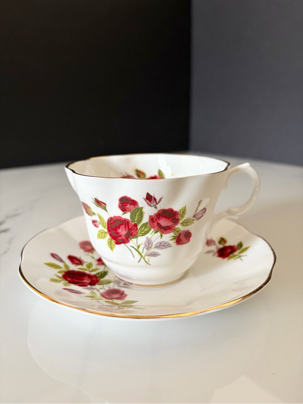 Red Roses Cup & Saucer by Rosina English Bone China